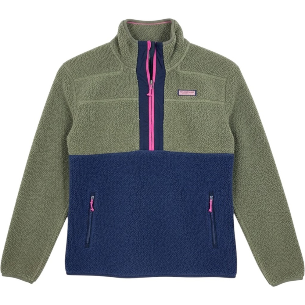 Vineyard Vines Shep Shirt Fleece Quarter Zip Pullover Green Navy Pink Trim